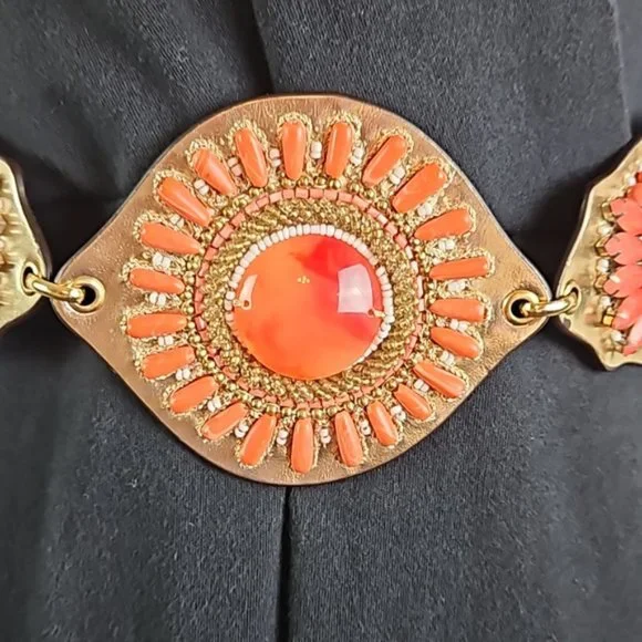 Chico's | NWT Women's Multi Avery Beaded Gold Chain Leather Belt Sz S/M - Picture 1 of 13